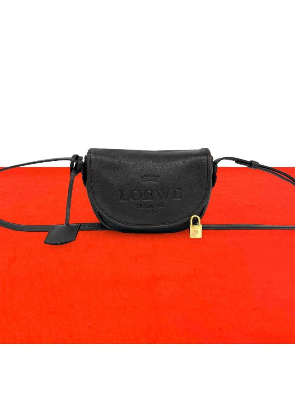 Loewe Vintage Logo Embossed Leather Shoulder Bag Pochette Crossbody Cross Brown